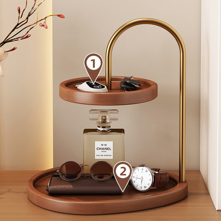 Modern Minimalist Bamboo &amp; Metal Oval Table Storage Shelf 2-Tier Organizer For Entryway &amp; Bedroom
