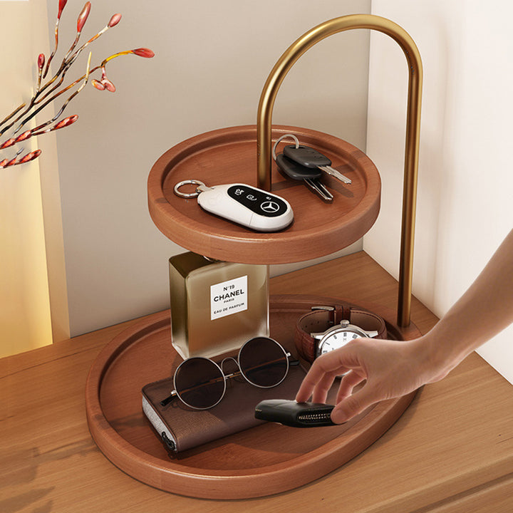 Modern Minimalist Bamboo &amp; Metal Oval Table Storage Shelf 2-Tier Organizer For Entryway &amp; Bedroom