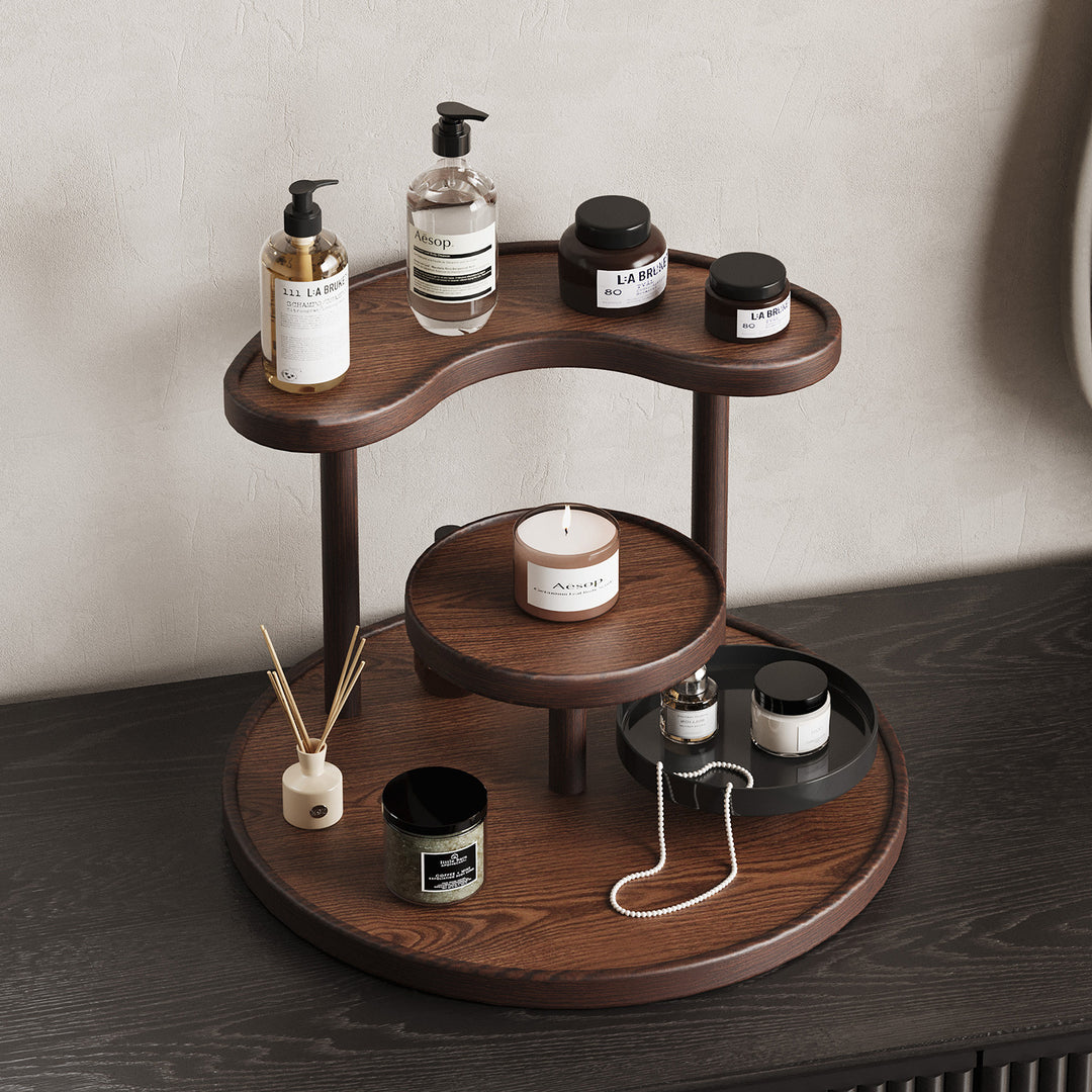 Étagère de rangement à 3 niveaux en bambou et acrylique, style minimaliste moderne, organisateur de bureau pour chambre et entrée 