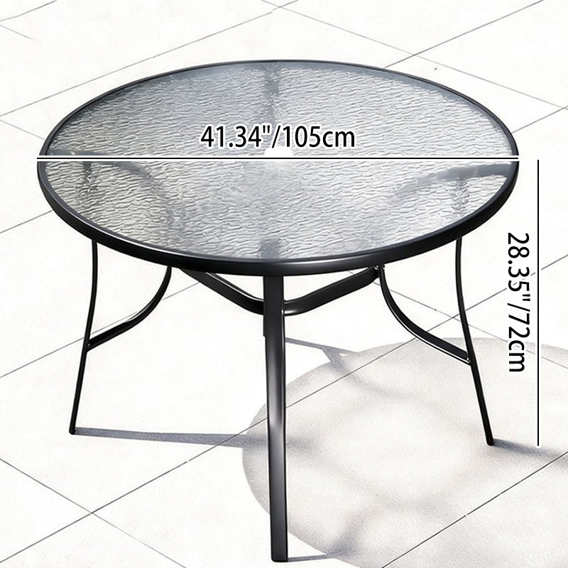 Modern Minimalist Tempered Glass Iron Ripple Top Round Coffee Table With Umbrella Hole For Outdoor Patio