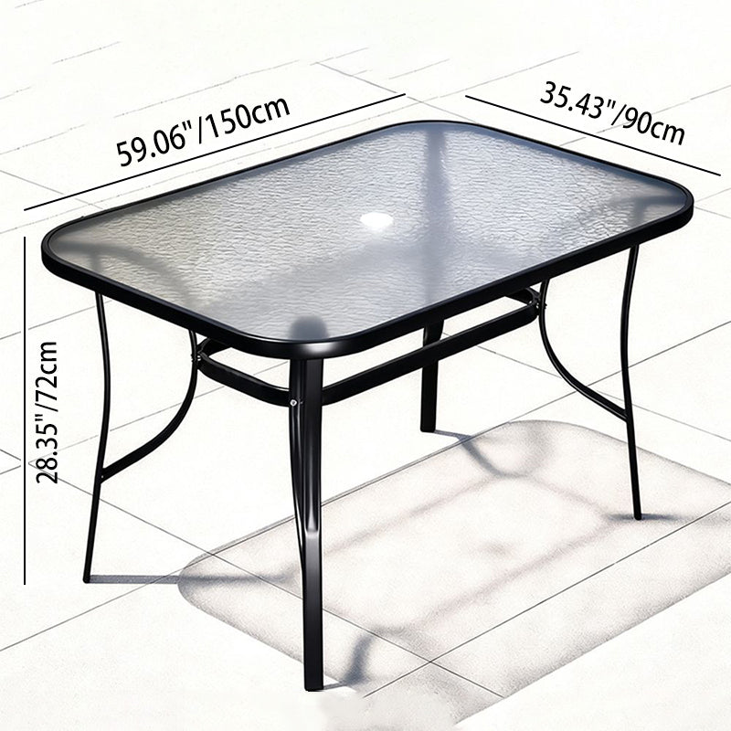 Modern Minimalist Tempered Glass Iron Ripple Top Round Coffee Table With Umbrella Hole For Outdoor Patio