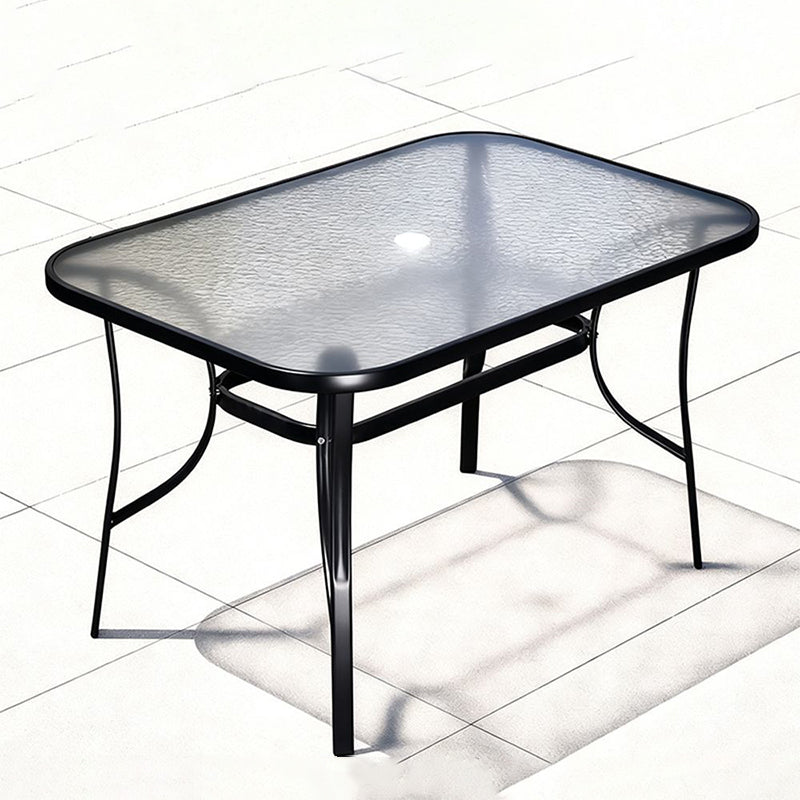 Modern Minimalist Tempered Glass Iron Ripple Top Round Coffee Table With Umbrella Hole For Outdoor Patio