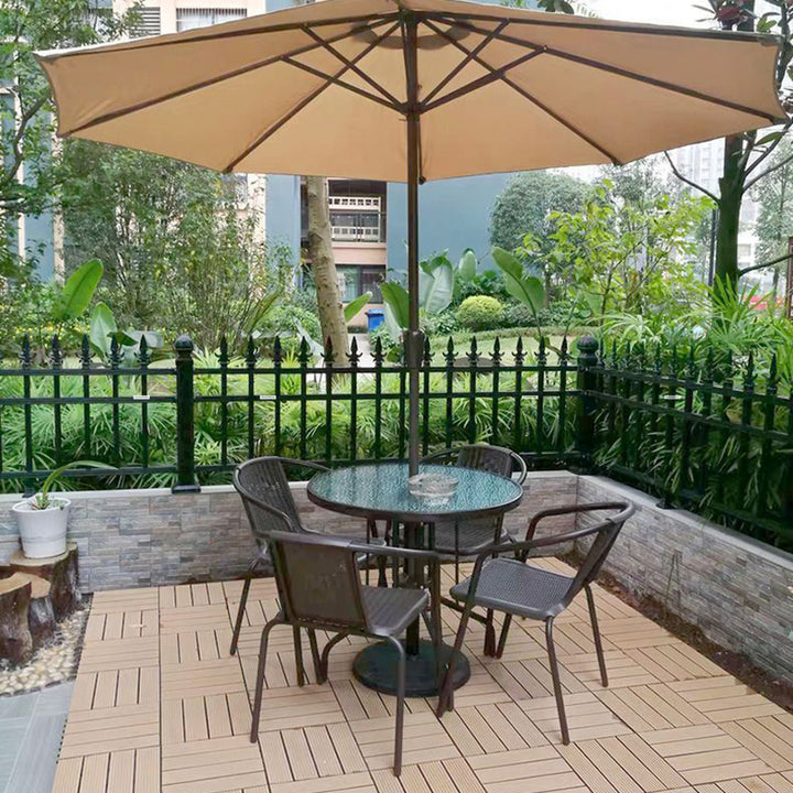 Modern Minimalist Tempered Glass Iron Ripple Top Round Coffee Table With Umbrella Hole For Outdoor Patio