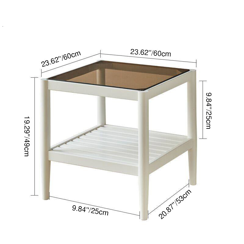 Mesa auxiliar rectangular moderna minimalista de madera maciza y vidrio con almacenamiento de 2 niveles, ahorra espacio, para sala de estar y dormitorio 