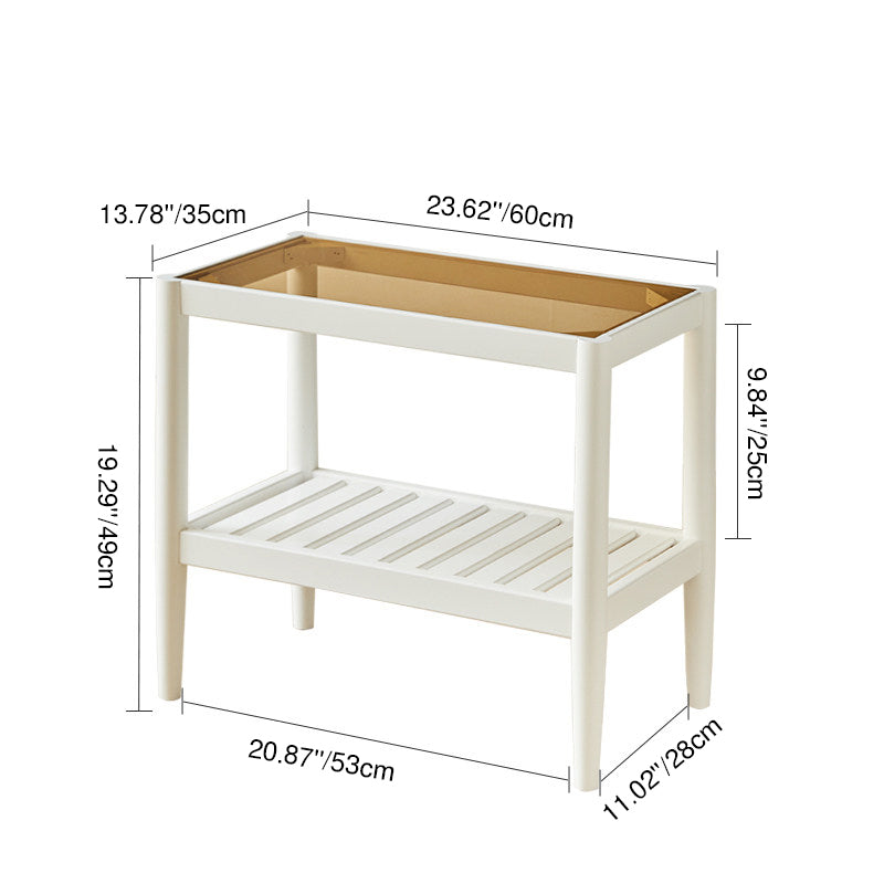 Mesa auxiliar rectangular moderna minimalista de madera maciza y vidrio con almacenamiento de 2 niveles, ahorra espacio, para sala de estar y dormitorio 