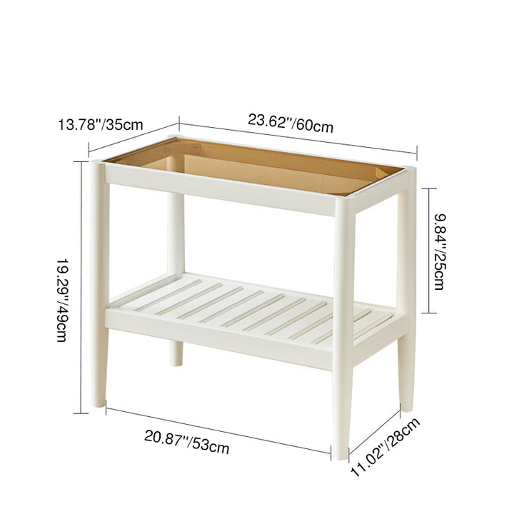 Mesa auxiliar rectangular moderna minimalista de madera maciza y vidrio con almacenamiento de 2 niveles, ahorra espacio, para sala de estar y dormitorio 
