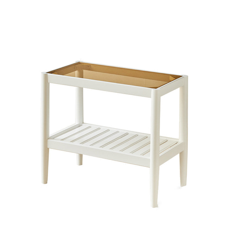 Mesa auxiliar rectangular moderna minimalista de madera maciza y vidrio con almacenamiento de 2 niveles, ahorra espacio, para sala de estar y dormitorio 
