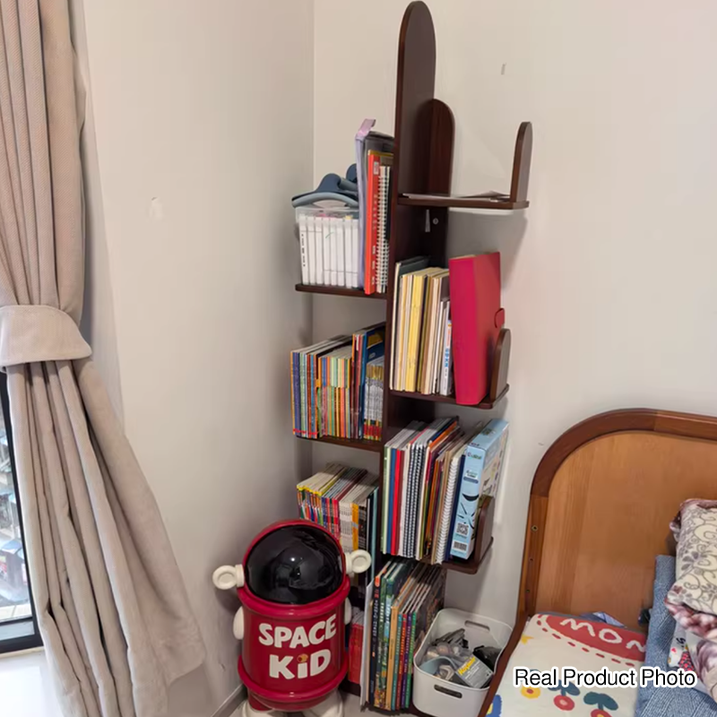 Étagère à livres cactus en bois d’hévéa massif au design contemporain et créatif avec rangement à 6 niveaux pour salon et bureau à domicile 