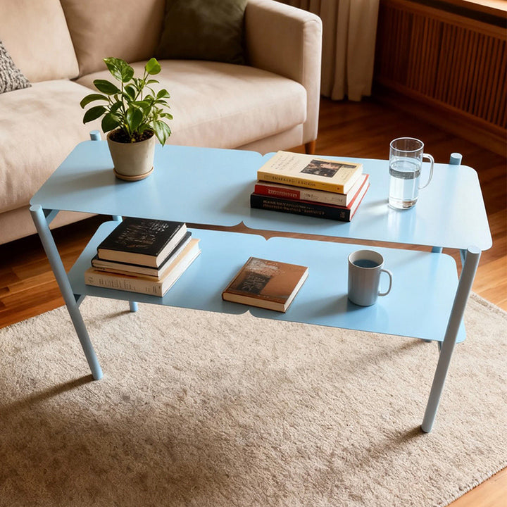 Modern Minimalist Iron Rectangular Blue Storage Shelf With 2-Tier Organizer For Living Room