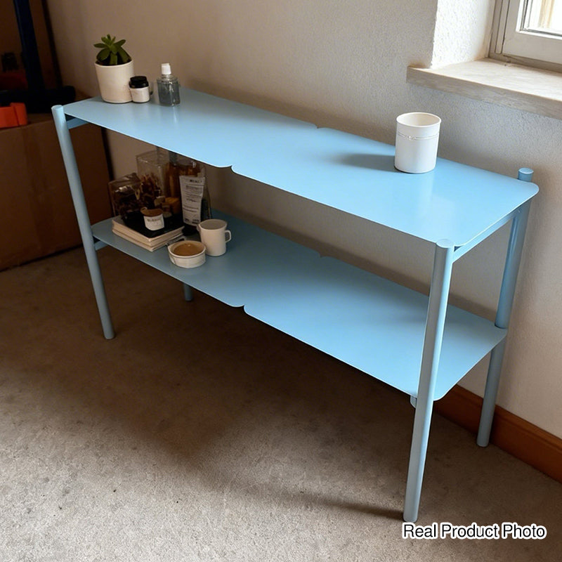 Modern Minimalist Iron Rectangular Blue Storage Shelf With 2-Tier Organizer For Living Room