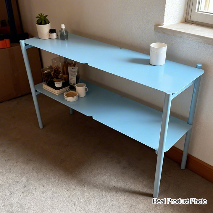 Modern Minimalist Iron Rectangular Blue Storage Shelf With 2-Tier Organizer For Living Room