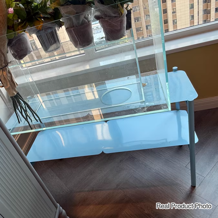 Modern Minimalist Iron Rectangular Blue Storage Shelf With 2-Tier Organizer For Living Room