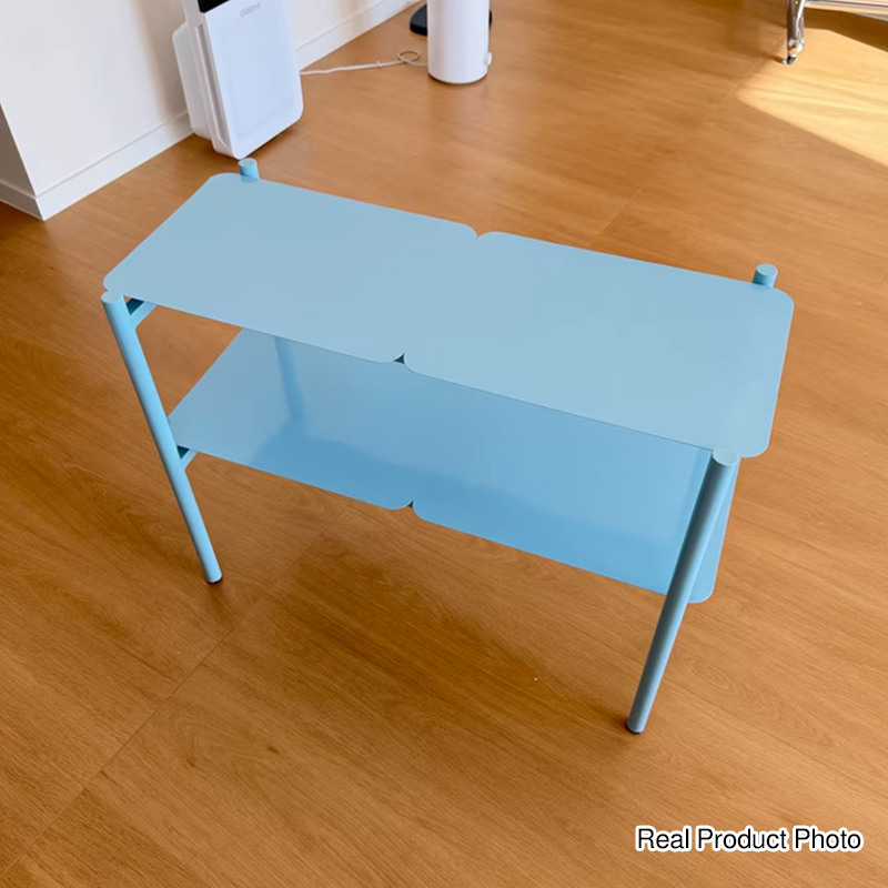 Modern Minimalist Iron Rectangular Blue Storage Shelf With 2-Tier Organizer For Living Room