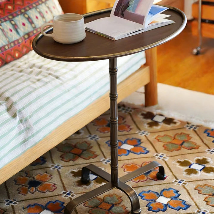 Contemporary Retro Iron Oval Side Table With Raised Edge For Living Room &amp; Bedroom