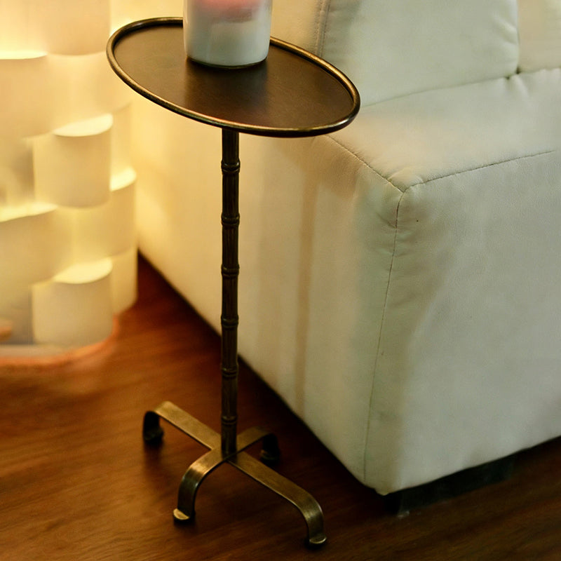 Contemporary Retro Iron Oval Side Table With Raised Edge For Living Room &amp; Bedroom