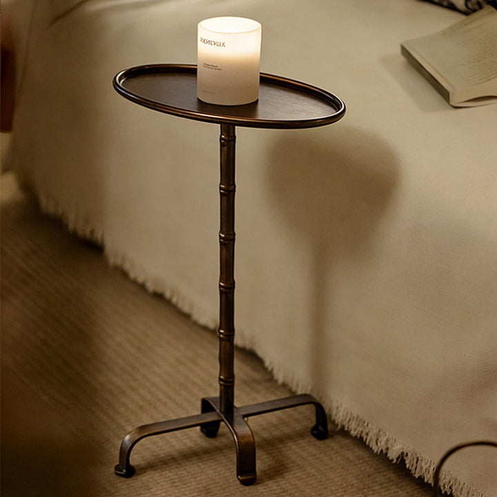 Contemporary Retro Iron Oval Side Table With Raised Edge For Living Room &amp; Bedroom