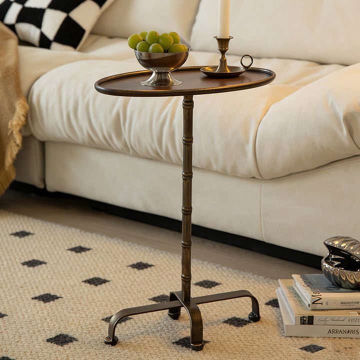 Contemporary Retro Iron Oval Side Table With Raised Edge For Living Room &amp; Bedroom
