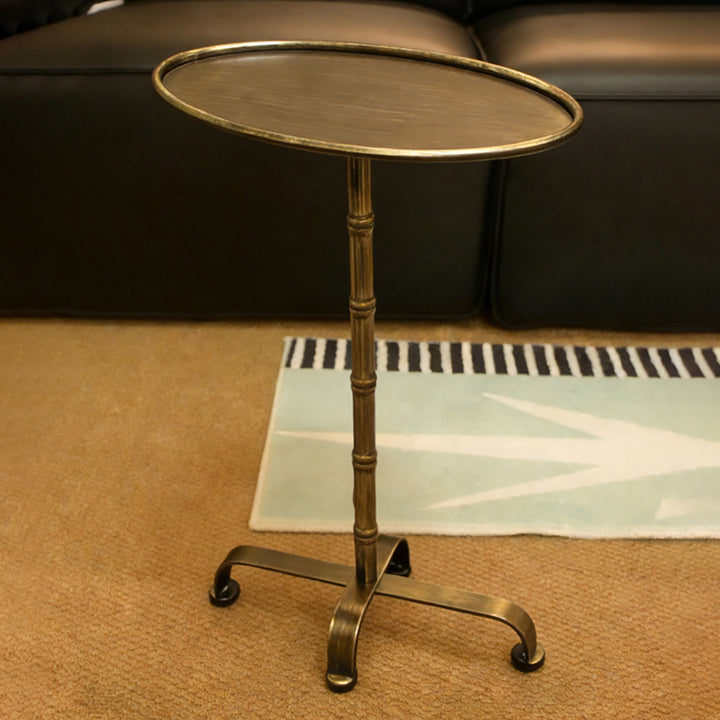 Contemporary Retro Iron Oval Side Table With Raised Edge For Living Room &amp; Bedroom