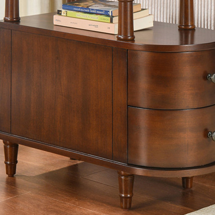 Traditional Vintage Rubberwood &amp; Plywood Rounded-Edge Side Table Storage Rack 2 Drawers For Living Room