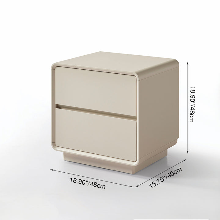 Modern Minimalist MDF Cream White Nightstand 2-Drawer - Rounded Edge Bedside Storage Cabinet With Hidden Handle For Bedroom