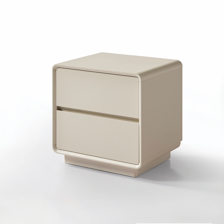 Modern Minimalist MDF Cream White Nightstand 2-Drawer - Rounded Edge Bedside Storage Cabinet With Hidden Handle For Bedroom