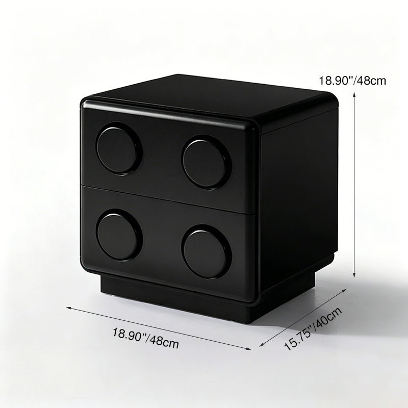 Contemporary Creative MDF Nightstand - Block-Inspired 2-Drawer Bedside Storage Cabinet With Rounded Edges &amp; Built-in Knob Handles For Bedroom