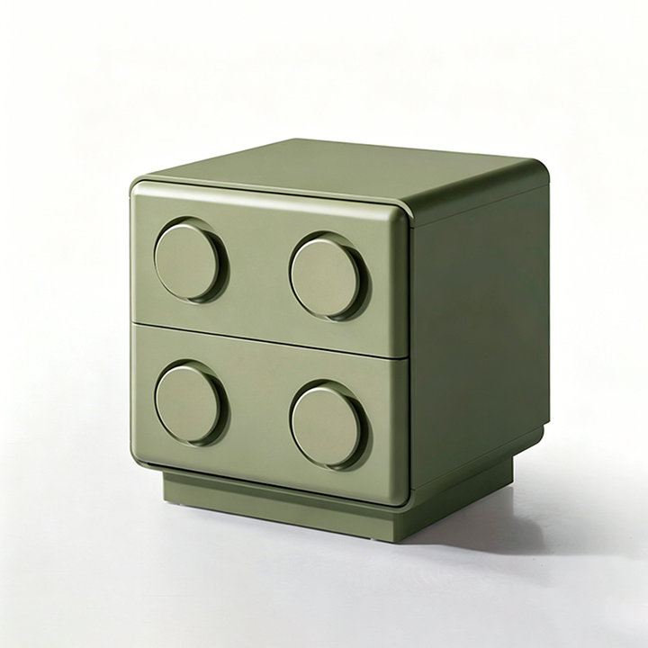 Contemporary Creative MDF Nightstand - Block-Inspired 2-Drawer Bedside Storage Cabinet With Rounded Edges &amp; Built-in Knob Handles For Bedroom
