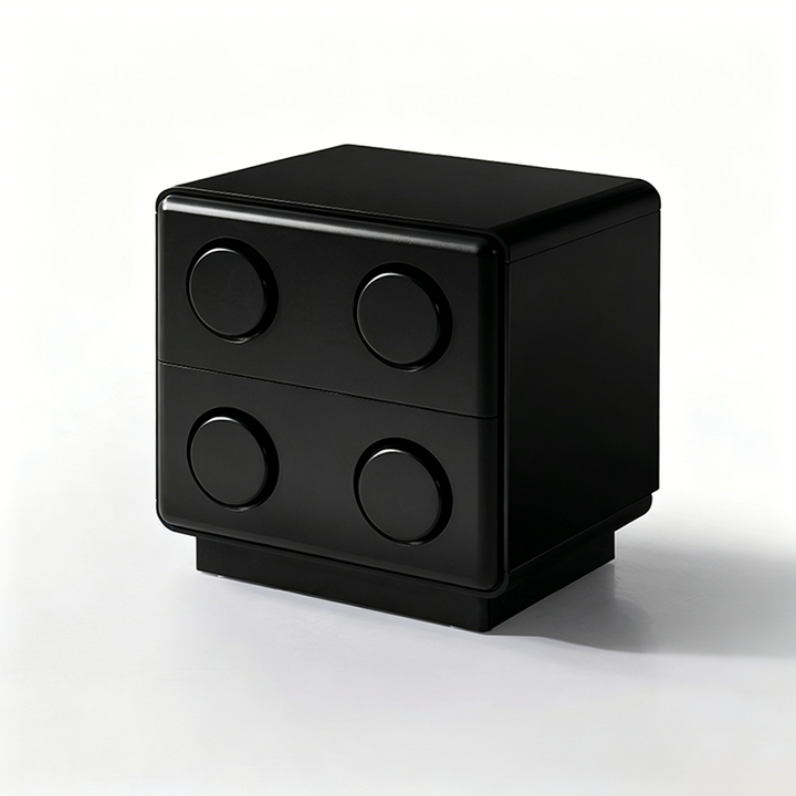 Contemporary Creative MDF Nightstand - Block-Inspired 2-Drawer Bedside Storage Cabinet With Rounded Edges &amp; Built-in Knob Handles For Bedroom