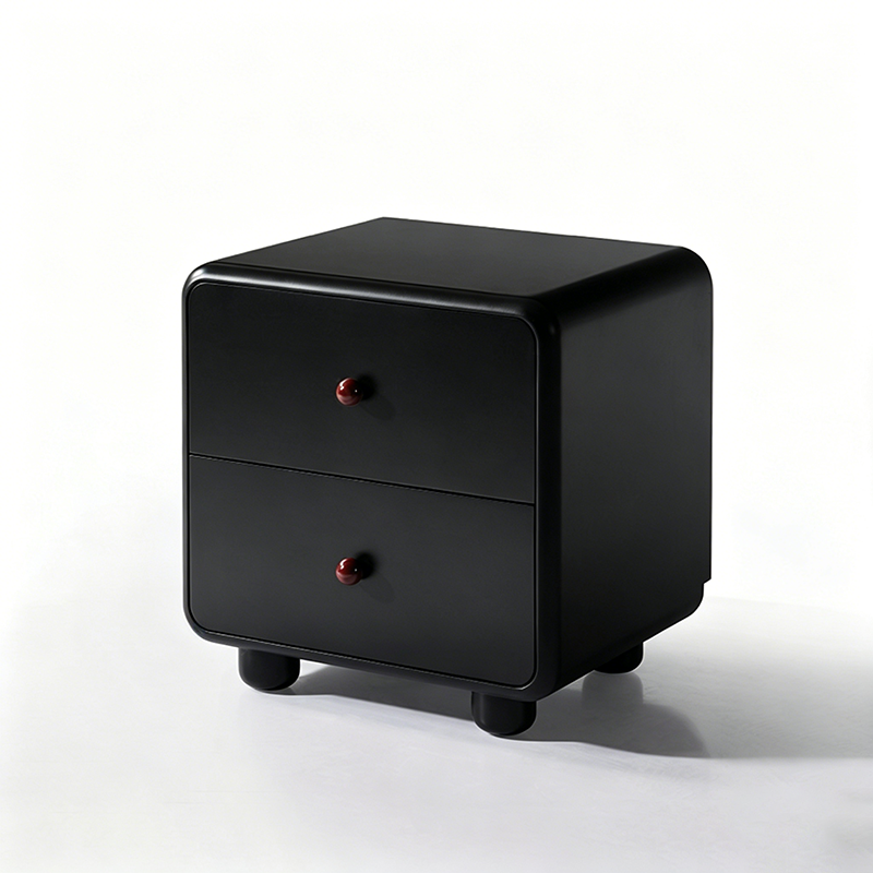 Modern Minimalist MDF Cream Style Nightstand With Dual Round Handles - 2 Drawers Bedside Table With Rounded Corners Storage Cabinet For Bedroom