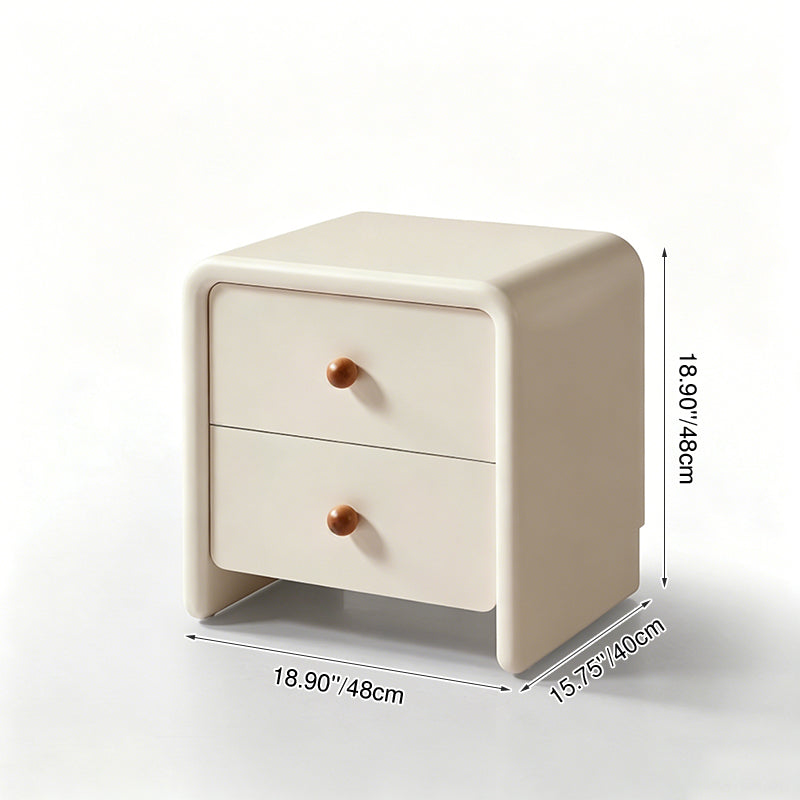 Moderner minimalistischer Nachttisch aus MDF in Creme - Nachttisch mit 2 Schubladen, abgerundeten Ecken &amp; offenem Untergestell als Stauraumschrank fürs Schlafzimmer 