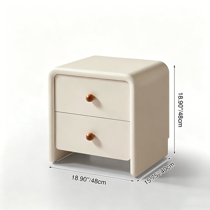 Modern Minimalist MDF Cream Nightstand - 2 Drawers Bedside Table With Rounded Corners & Open Base Storage Cabinet For Bedroom