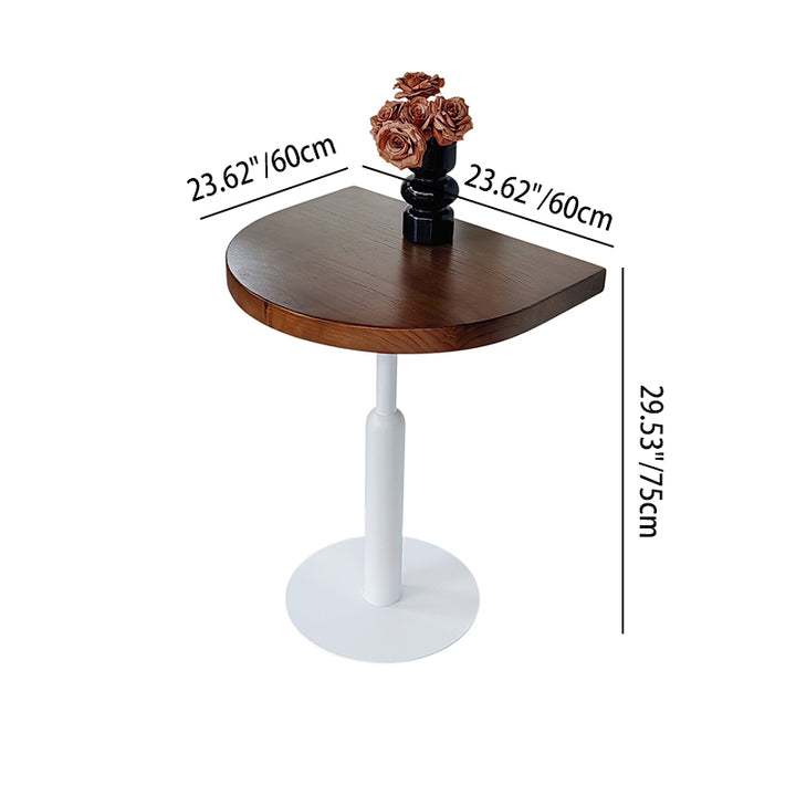 Traditioneller halbrunder Couchtisch aus massivem Holz im Vintage-Stil mit Metallgestell für die Platzierung an der Wand im Wohnzimmer 