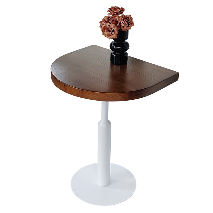 Traditional Vintage Solid Wood Semi-Circle Coffee Table With Metal Base For Living Room Wall Placement