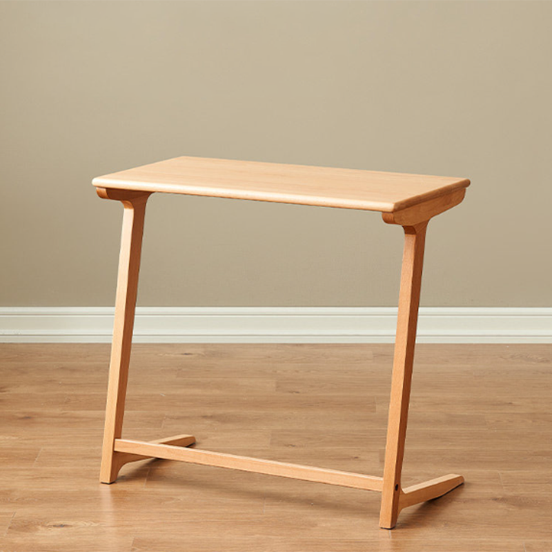 Modern Minimalist Solid Oak C-Shaped Side Table Space-Saving Sofa End Table For Living Room