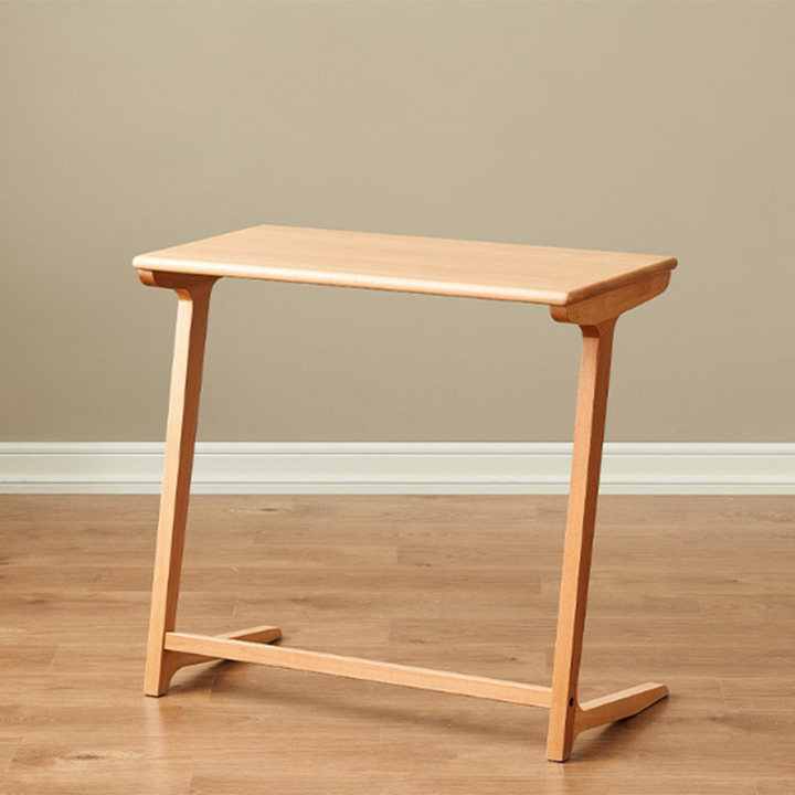 Modern Minimalist Solid Oak C-Shaped Side Table Space-Saving Sofa End Table For Living Room