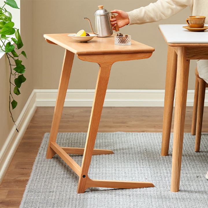Modern Minimalist Solid Oak C-Shaped Side Table Space-Saving Sofa End Table For Living Room