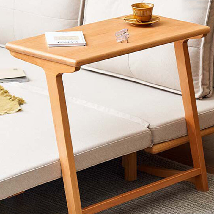 Modern Minimalist Solid Oak C-Shaped Side Table Space-Saving Sofa End Table For Living Room