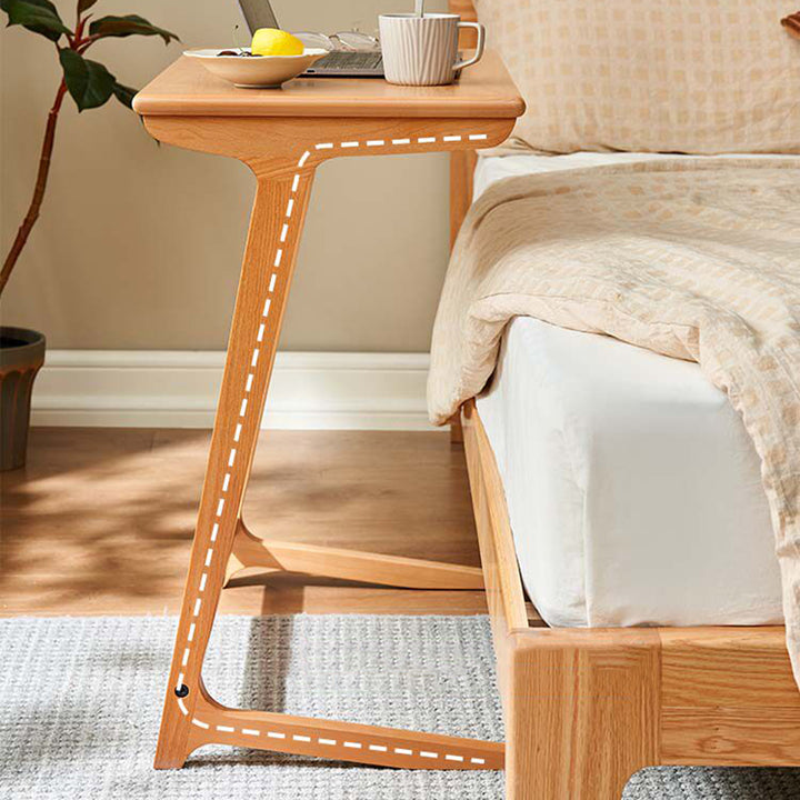 Modern Minimalist Solid Oak C-Shaped Side Table Space-Saving Sofa End Table For Living Room