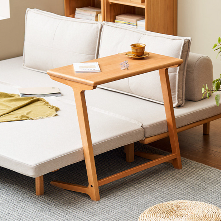 Modern Minimalist Solid Oak C-Shaped Side Table Space-Saving Sofa End Table For Living Room