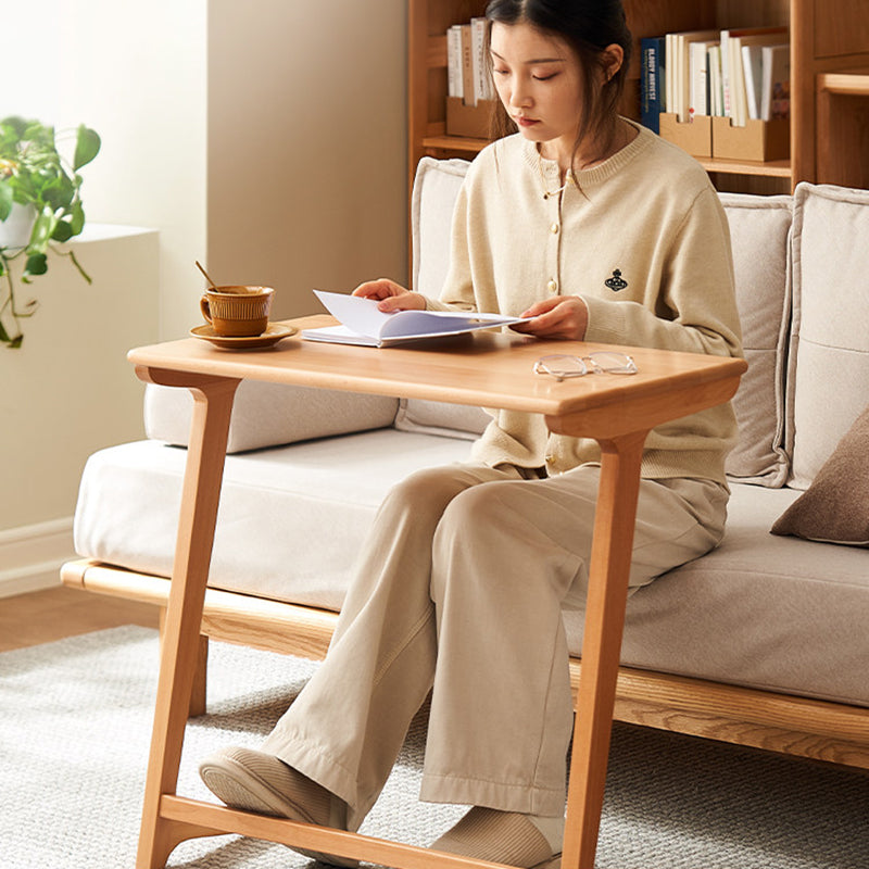 Modern Minimalist Solid Oak C-Shaped Side Table Space-Saving Sofa End Table For Living Room