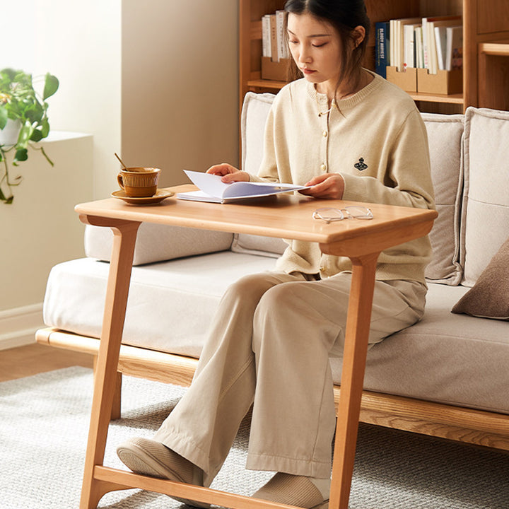 Modern Minimalist Solid Oak C-Shaped Side Table Space-Saving Sofa End Table For Living Room