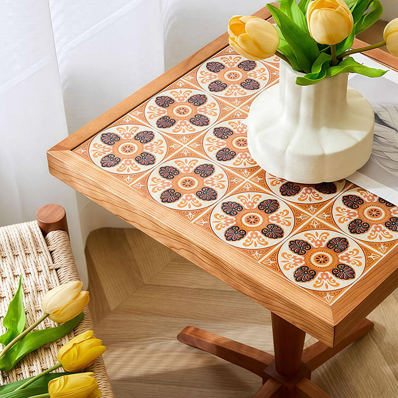 Traditional French Cherry Wood Square Coffee Table With Ceramic Tile Top For Living Room