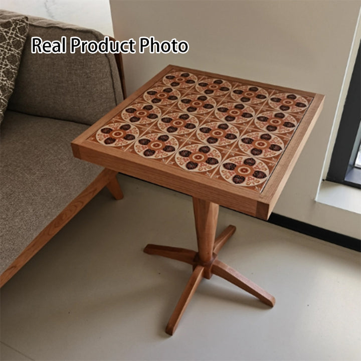 Traditional French Cherry Wood Square Coffee Table With Ceramic Tile Top For Living Room