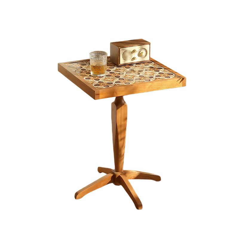 Traditional French Cherry Wood Square Coffee Table With Ceramic Tile Top For Living Room