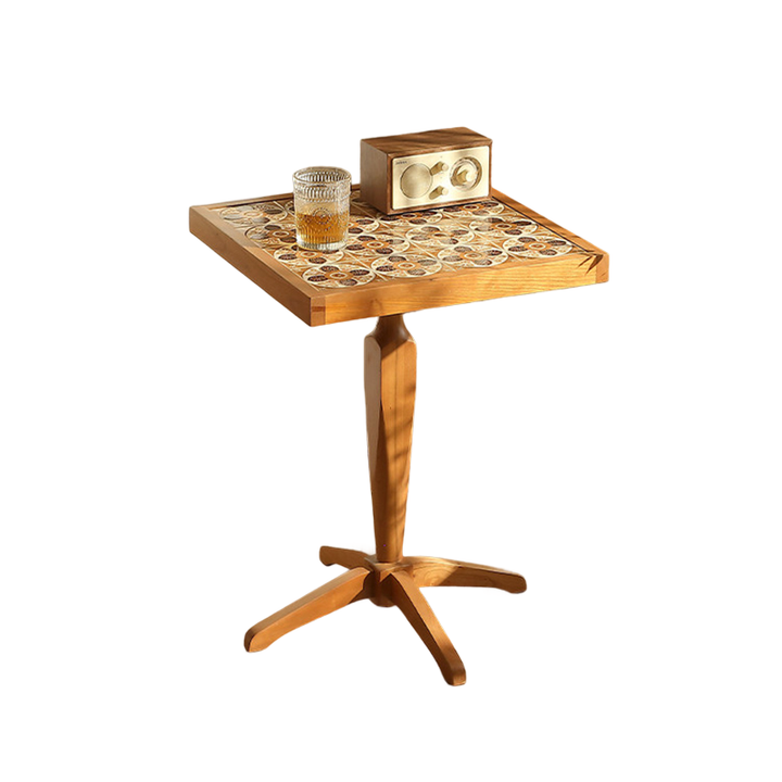 Traditional French Cherry Wood Square Coffee Table With Ceramic Tile Top For Living Room