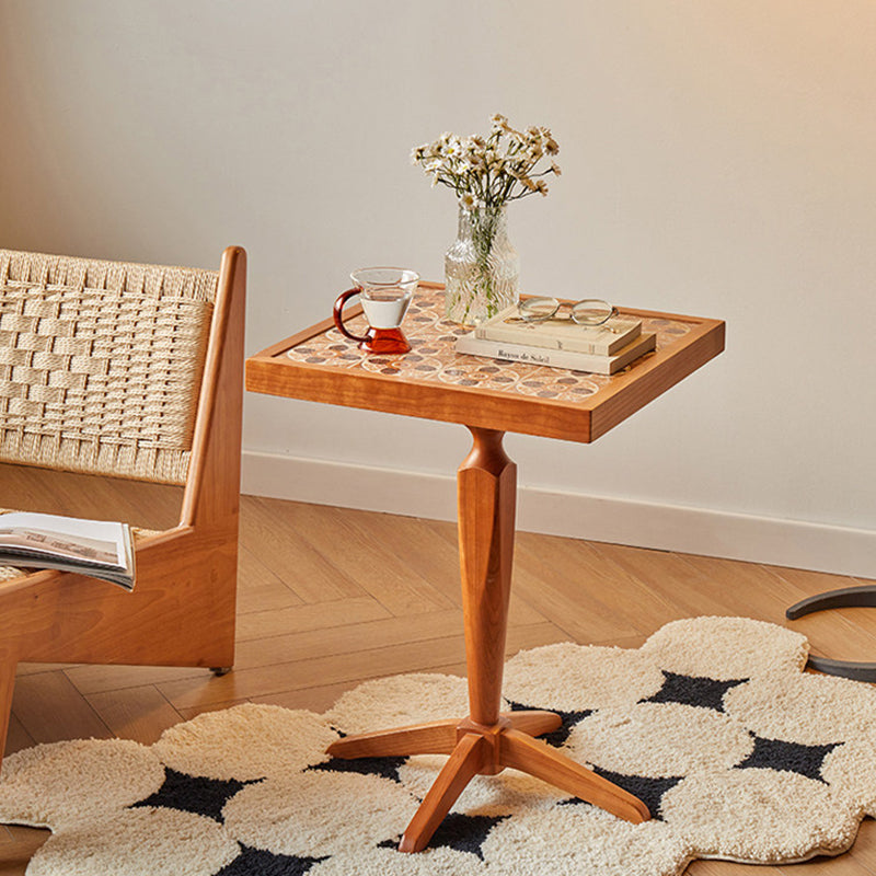 Traditional French Cherry Wood Square Coffee Table With Ceramic Tile Top For Living Room