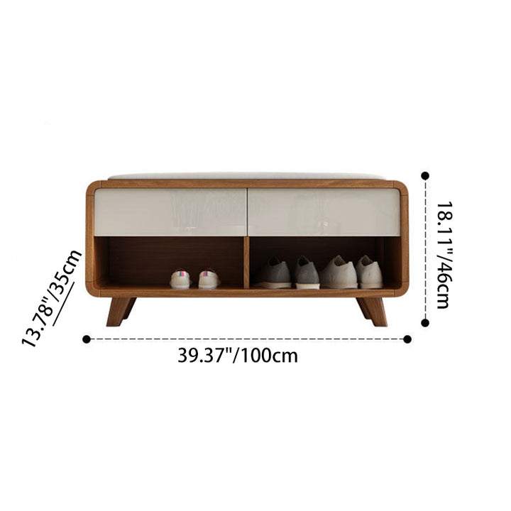 Contemporary Nordic Particleboard Plywood Rectangular Shoe Bench With 2-Tier Storage &amp; Upholstered Cushion For Entryway