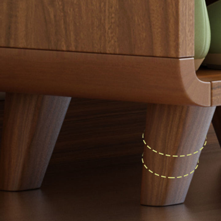 Contemporary Nordic Particleboard Plywood Rectangular Shoe Bench With 2-Tier Storage &amp; Upholstered Cushion For Entryway
