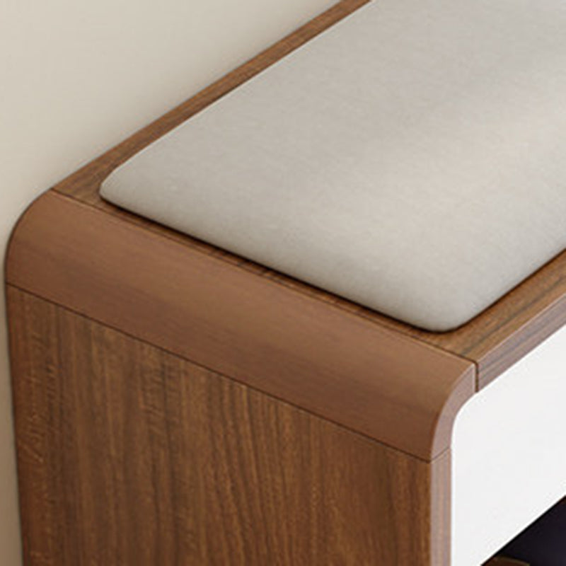 Contemporary Nordic Particleboard Plywood Rectangular Shoe Bench With 2-Tier Storage &amp; Upholstered Cushion For Entryway