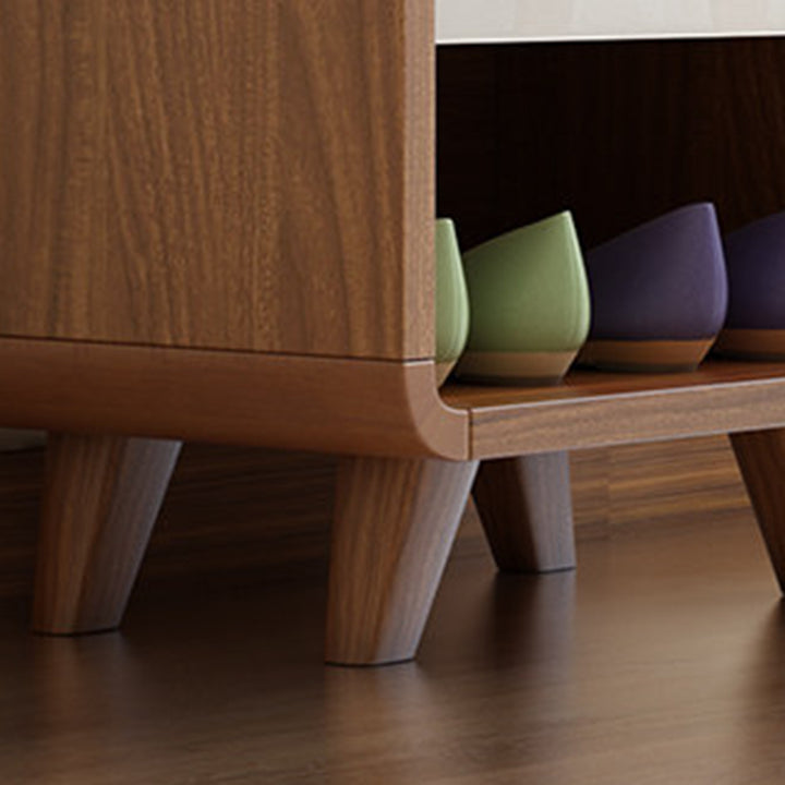 Contemporary Nordic Particleboard Plywood Rectangular Shoe Bench With 2-Tier Storage &amp; Upholstered Cushion For Entryway